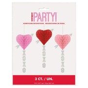 Honeycomb Hearts with XOXO Tail Hanging Decoration Pk 3