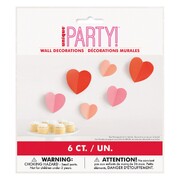 Valentine's Heart Wall Decorations 6 Pack | Red Pink & Peach Cardboard Cutouts with Adhesive Dots