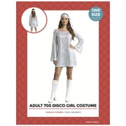 Adult 70s Disco Girl Costume │Silver Holographic Dress Headband One Size
