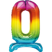 Rainbow Number 0 Standing Foil Balloon 76cm (Air Fill Only)