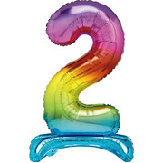 Rainbow Number 2 Standing Foil Balloon 76cm (Air Fill Only)