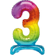 Rainbow Number 3 Standing Foil Balloon 76cm (Air Fill Only)