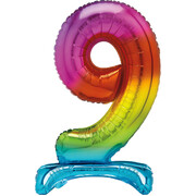 Rainbow Number 9 Standing Foil Balloon 76cm (Air Fill Only)