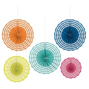 Colourful Summer Paper Fan Decorations Pk 5