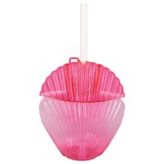 Reusable Pink Plastic Shell Cup With Lid & Straw