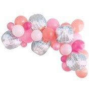 Pink Latex & Foil Disco Ball Balloon Arch Kit 25 Balloons & Tape