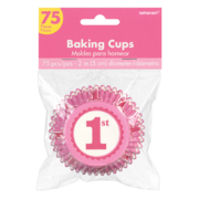 1st Birthday Pink and White Cupcake Cases Pk 75 