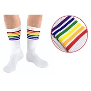 Adult White & Rainbow Stripe Sport Socks 1 Pair