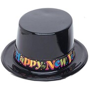 Happy New Year Plastic Black Top Hat Pk 1