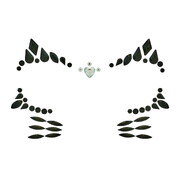Black Cat Face Gems Jewels 1 Set - Self Adhesive Halloween Makeup Accessory