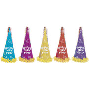 Happy New Year Giant Cone Foil Hat Pk1