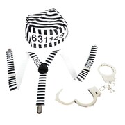 Instant Prisoner Costume Kit Hat Suspenders Handcuffs Set