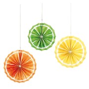 Citrus Fruit Paper Fan Decorations Pk 3