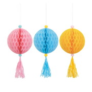 Pastel Honeycomb Ball with Tassel Decoration 40cm Pk 3