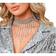 Silver Beaded Choker Necklace Glamour Burlesque Costume Accessory