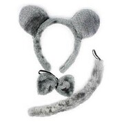 Grey Mouse Ears Costume Set 3 Pieces