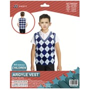 Child Grandpa Costume Blue Argyle Plaid Vest 4-6 Yrs