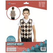 Child Grandpa Costume Brown Argyle Plaid Vest 4-6 Yrs