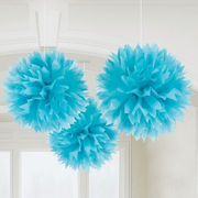 Hanging Blue Tissue Paper Pom Pom Decorations (40.6cm) Pk 3 