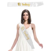 White & Gold 18 Today 18th Birthday Party Sash