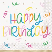 Happy Birthday Lunch Napkins Gold Trim 2 Ply Pack of 16 | Birthday Party Napkins