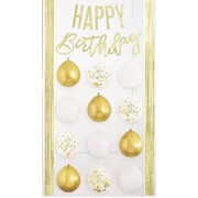 Happy Birthday Banner Hanging Decoration Kit with Balloons | Gold & White DIY Party Backdrop