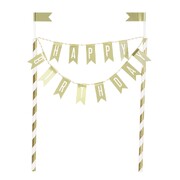Gold Happy Birthday Bunting Cake Topper | Metallic Flag Banner Cake Decoration