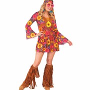 Adult Hippie Dress & Boot Covers Costume Large