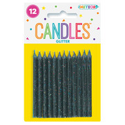 Candles Glitter Black Pk12 