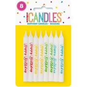 Happy Birthday Script Cake Candles Pk 8