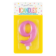 Metallic Pink Numeral Number #9 Cake Candle Pk 1