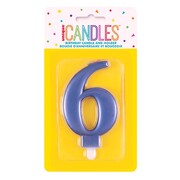 Metallic Blue Numeral Number #6 Cake Candle Pk 1
