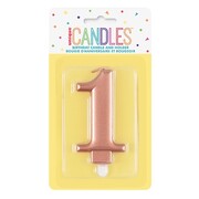 Metallic Rose Gold Numeral Number #1 Cake Candle Pk 1