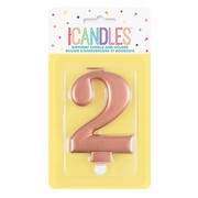 Metallic Rose Gold Numeral Number #2 Cake Candle Pk 1