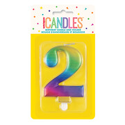 Metallic Rainbow Numeral Number #2 Cake Candle Pk 1
