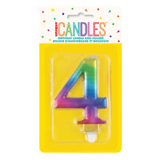 Metallic Rainbow Numeral Number #4 Cake Candle Pk 1
