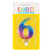 Metallic Rainbow Numeral Number #6 Cake Candle Pk 1