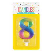 Metallic Rainbow Numeral Number #8 Cake Candle Pk 1