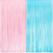 Gender Reveal Tinsel Foil Curtain Pink & Blue 1m x 2m | Baby Shower Decoration