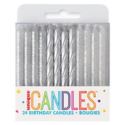Silver & Glitter Mixed Spiral Candles 7cm (Pk 24)