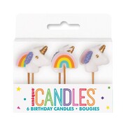 Unicorn & Rainbow Shaped Cake Candles Pk 6