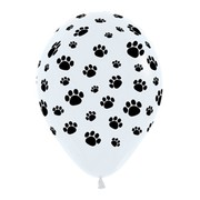 Paw Print White & Black 30cm Latex Balloons Pk 12 