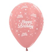 Metallic Rose Gold Happy Birthday AOP 12in. Latex Balloons Pk 6