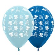 1st Birthday Boy Elephants / Blues 12in. Latex Balloons Pk 6