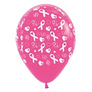 Fashion Fuchsia Pink Ribbon AOP 30cm Latex Balloons Pk 6