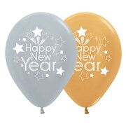 Gold & Silver AOP Happy New Year Latex Balloons 30cm (Pk 10)