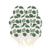 White with Green Leaves 30cm Latex Balloons Pk 12