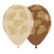 Latte & Gold Glitter Palm Leaf 30cm Latex Balloons Pk 12