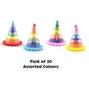 Rainbow Happy Birthday Party Hats with Pompoms (Pk 20)