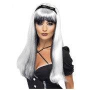 Halloween White & Black Long Bewitching Wig Pk 1